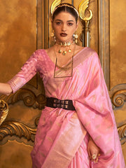 Women's Blend Pink Woven Design Designer Saree With Blouse Piece-KIROZA7010