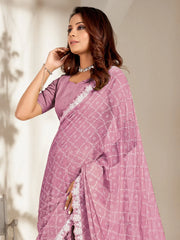 Women's Chiffon Lavendar Embellished Designer Saree With Blouse Piece-KIRTI1009