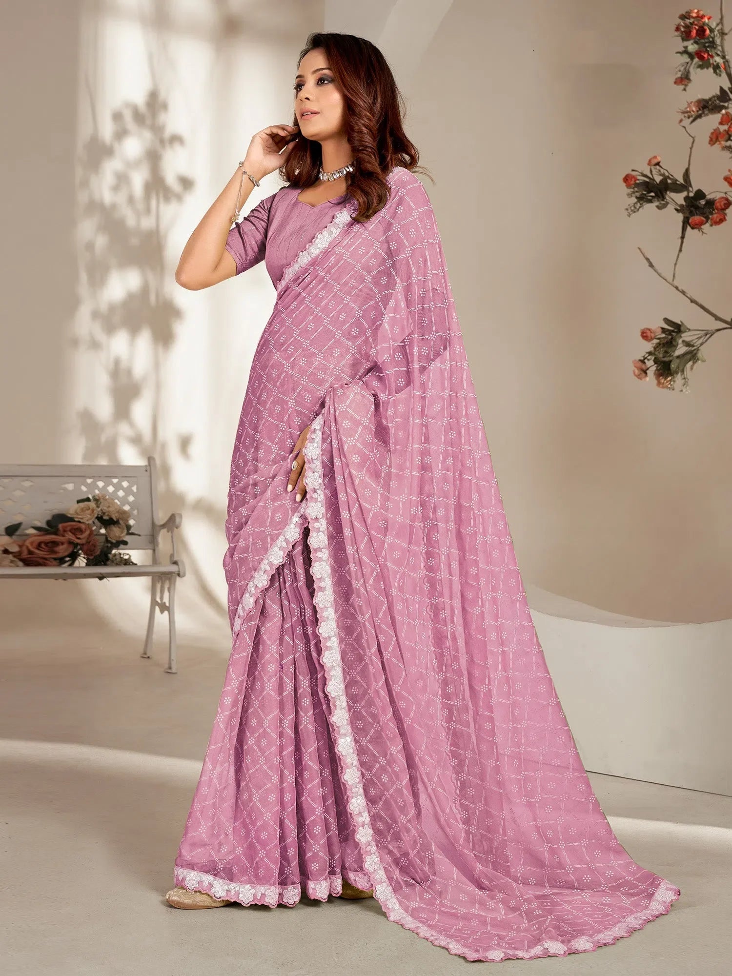 Embellished Lavender Saree | Designer Indian Sarees
