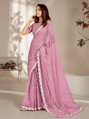 Women's Chiffon Lavendar Embellished Designer Saree With Blouse Piece-KIRTI1009