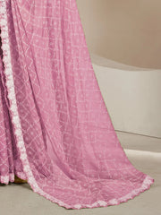 Women's Chiffon Lavendar Embellished Designer Saree With Blouse Piece-KIRTI1009