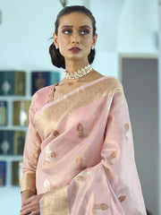 Women's  Blend Pink Woven Design Designer Saree With Blouse Piece-KISA176002