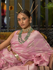 Women's  Blend Pink Woven Design Designer Saree With Blouse Piece-KISHIR286003