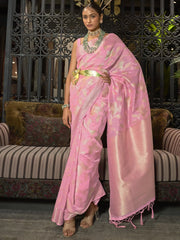 Women's  Blend Pink Woven Design Designer Saree With Blouse Piece-KISHIR286003