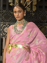 Women's  Blend Pink Woven Design Designer Saree With Blouse Piece-KISHIR286003