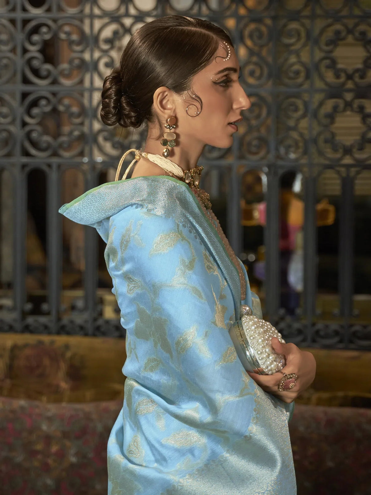 Women's  Blend Turquoise Woven Design Designer Saree With Blouse Piece-KISHIR286004