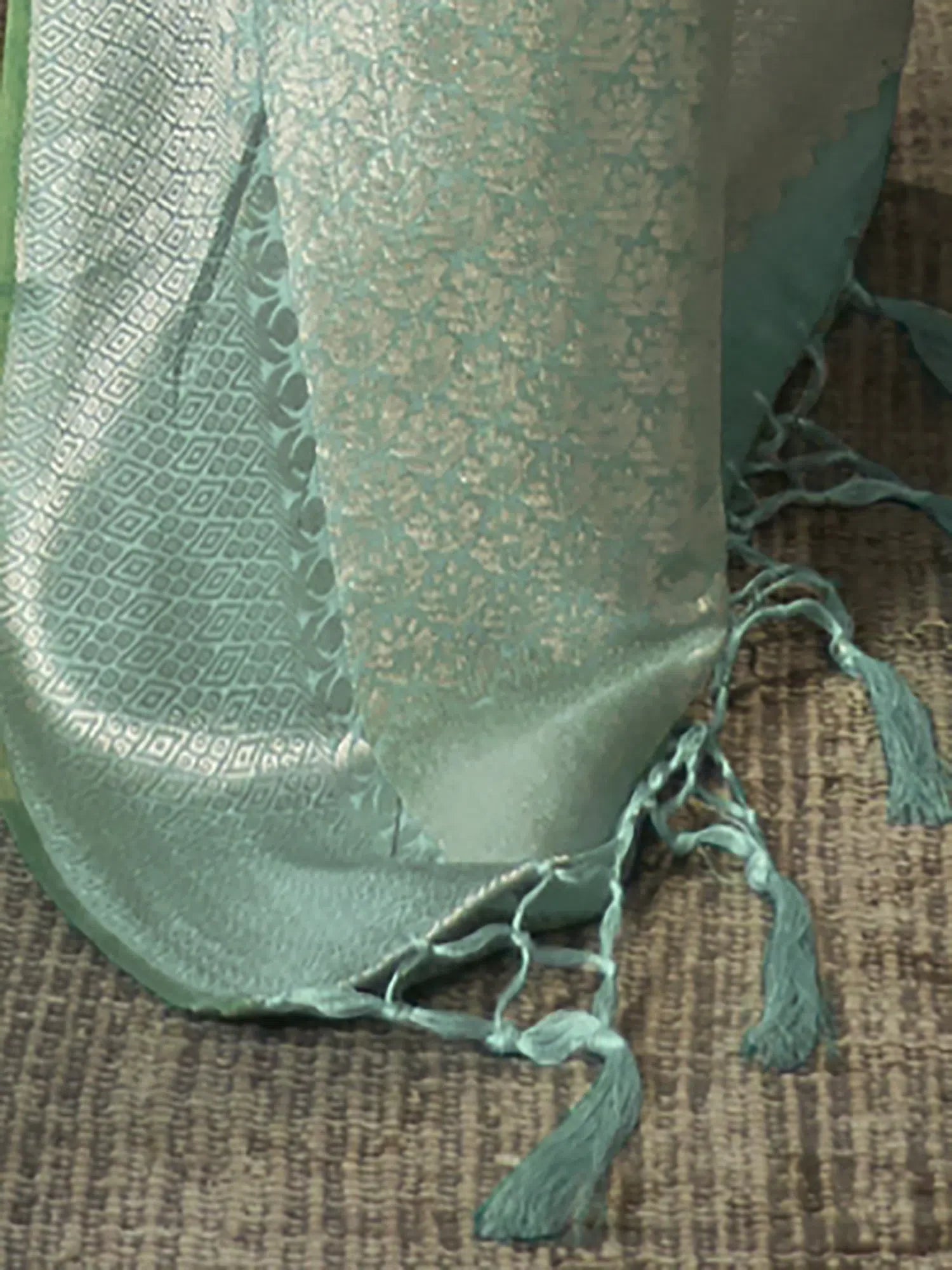 Sea Green Woven Polyester Indian Sari with Elegant Blouse