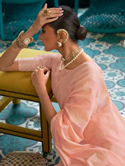 Women's Blend Peach Chikankari Designer Saree With Blouse Piece-KIZAH275004