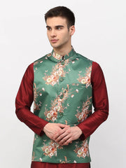 Men's Green Printed Nehru Jacket