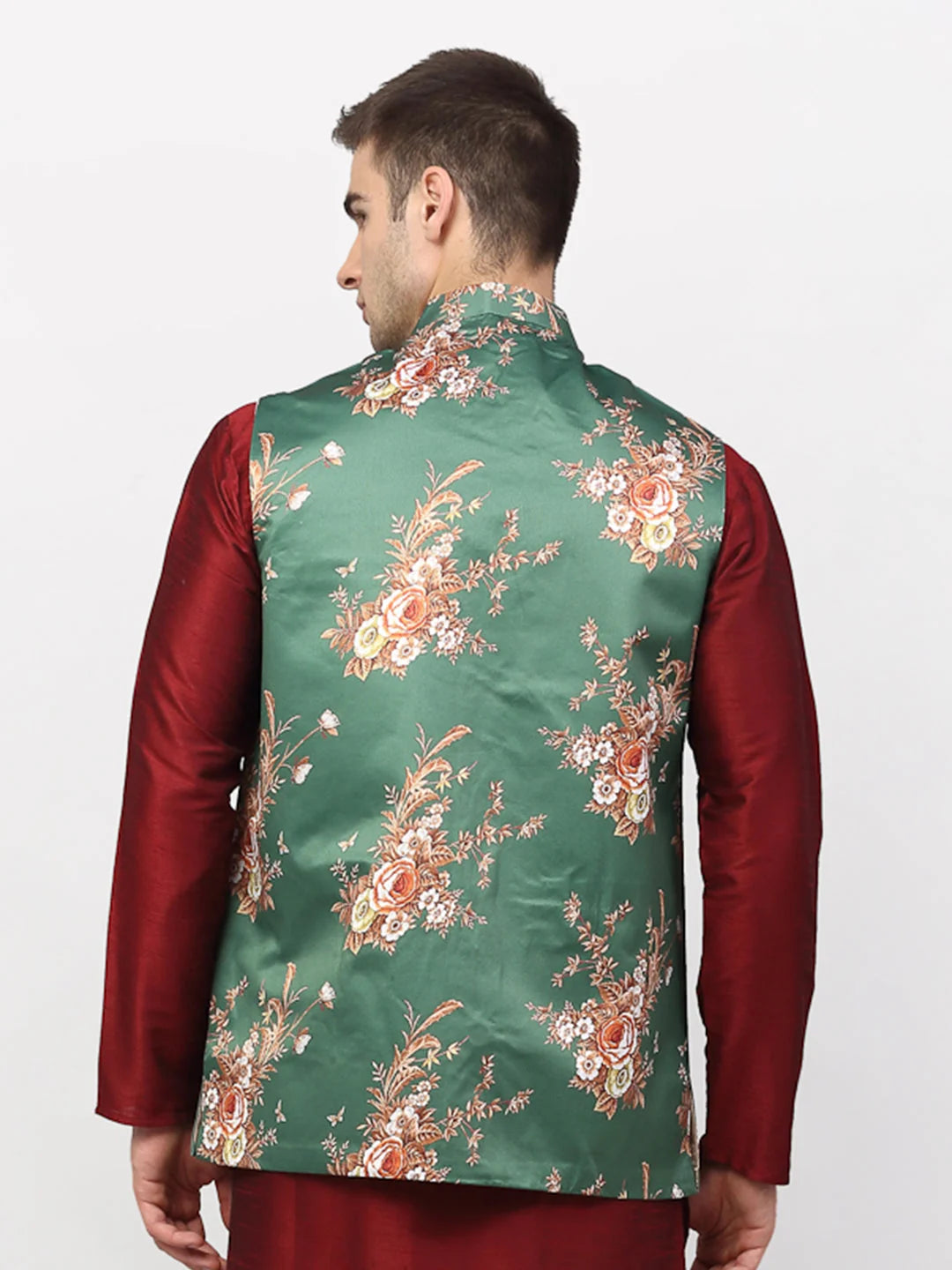 Green Printed Nehru Jacket | Men's Ethnic Wear & Modi Jacket