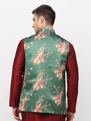 Men's Green Printed Nehru Jacket