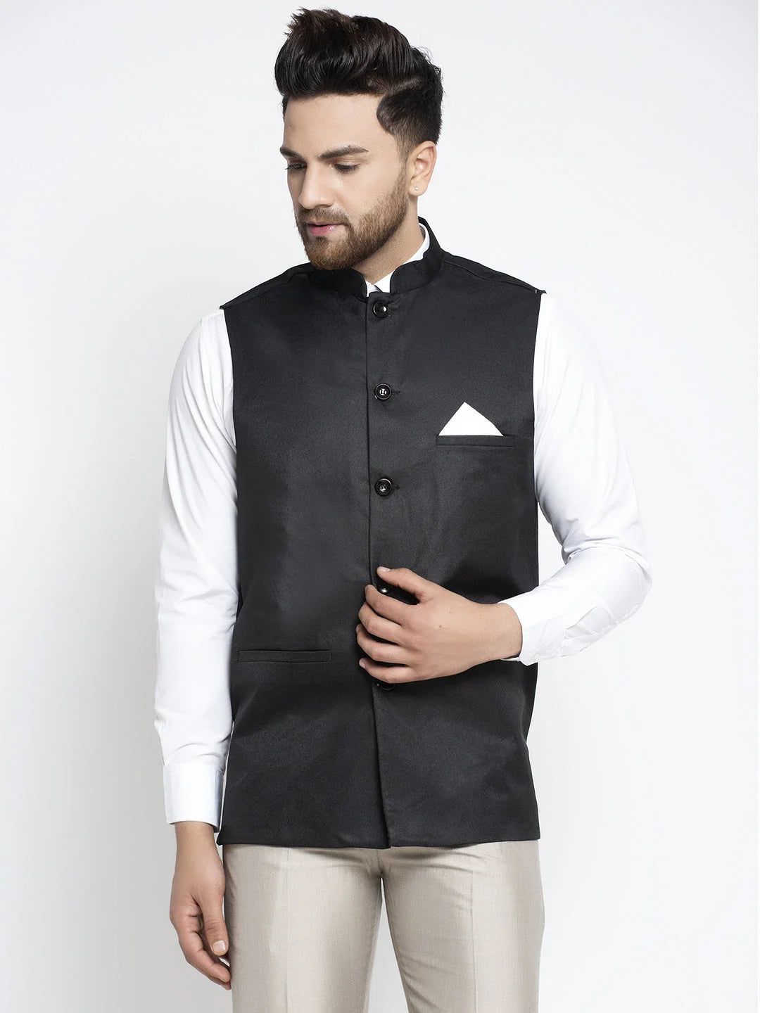 Men's Black Solid Nehru Jacket
