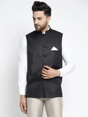 Men's Black Solid Nehru Jacket