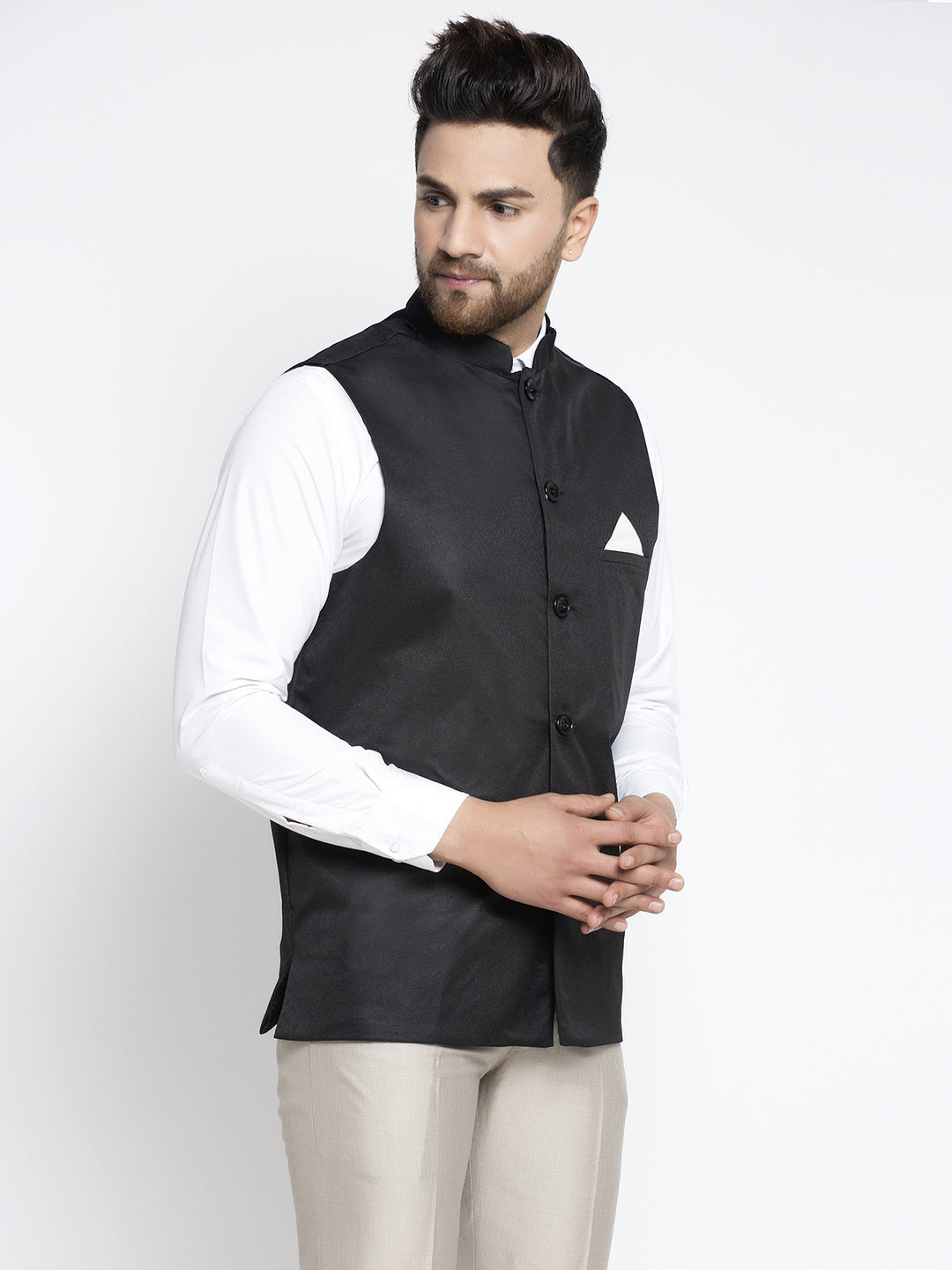 Men's Black Solid Nehru Jacket | Nehru Jackets for Weddings