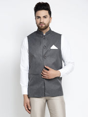 Men's Grey Melange Solid Nehru Jacket