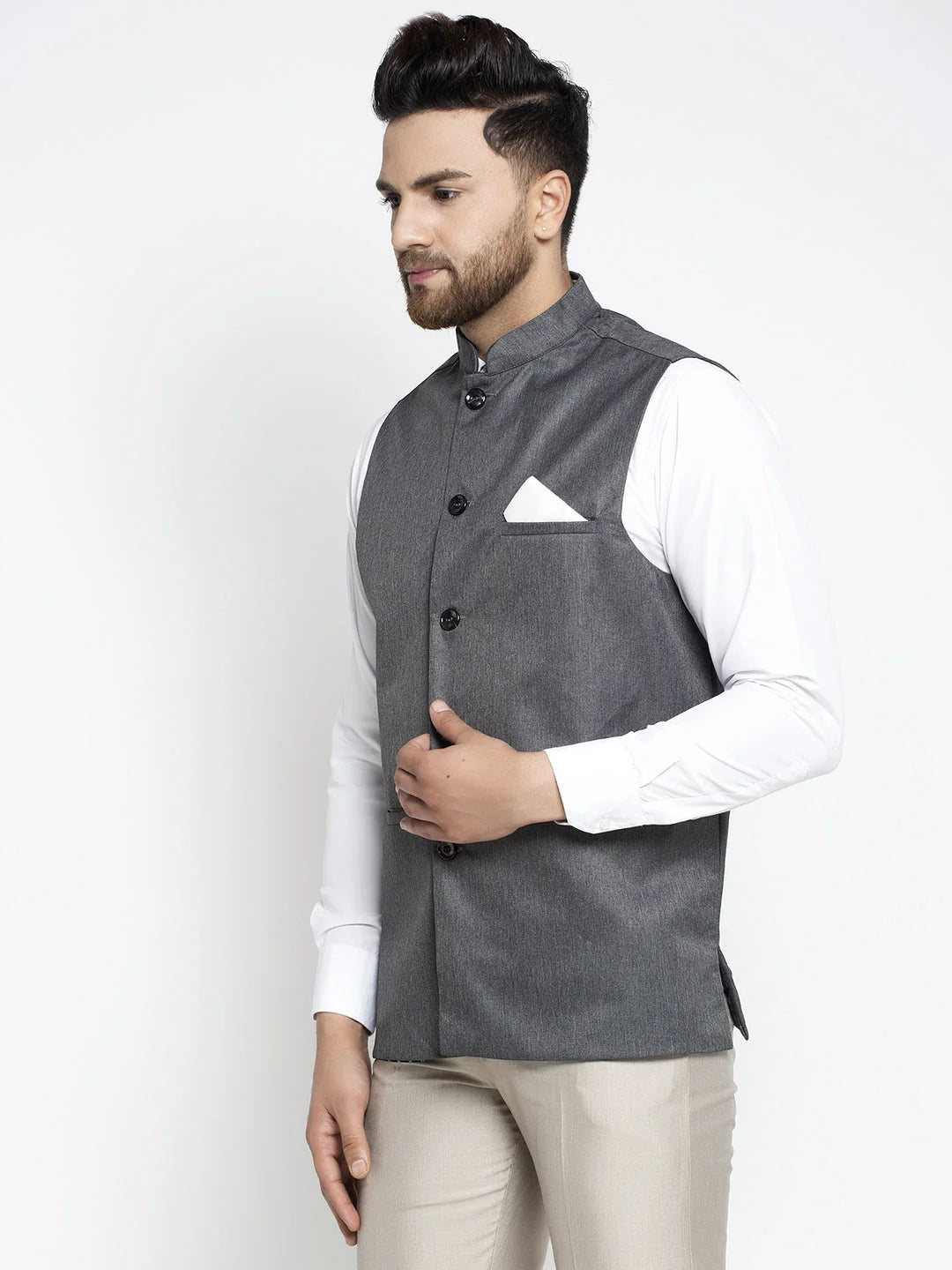 Grey Melange Nehru Jacket for Men | Ethnic Nehru Jackets