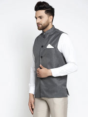 Men's Grey Melange Solid Nehru Jacket