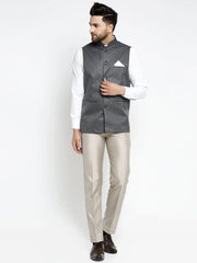 Men's Grey Melange Solid Nehru Jacket