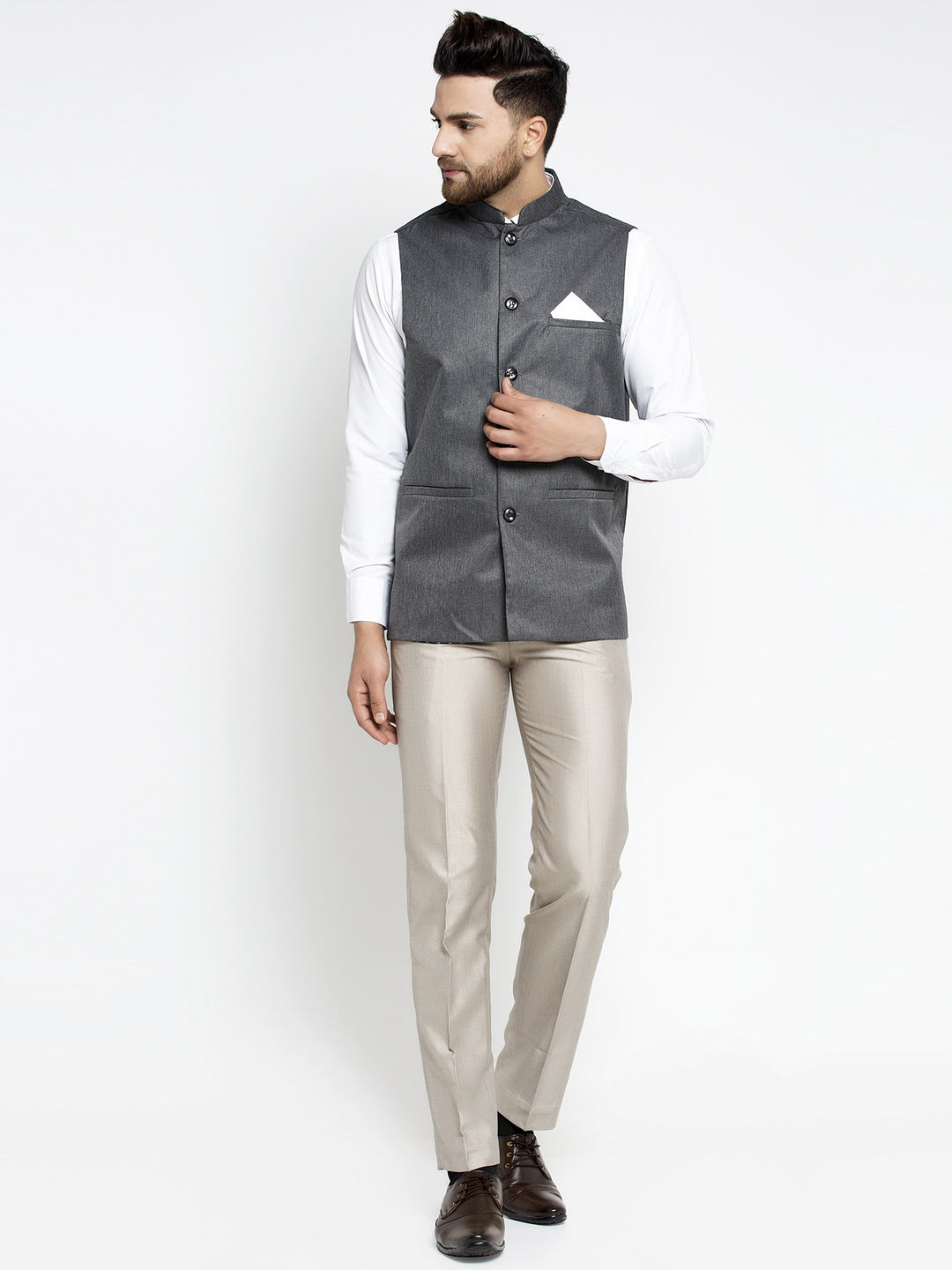 Grey Melange Nehru Jacket for Men | Ethnic Nehru Jackets