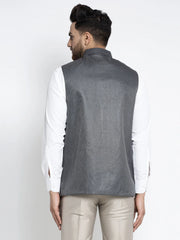 Men's Grey Melange Solid Nehru Jacket