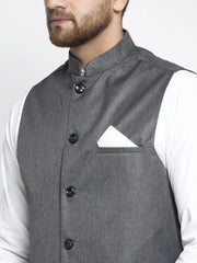 Men's Grey Melange Solid Nehru Jacket