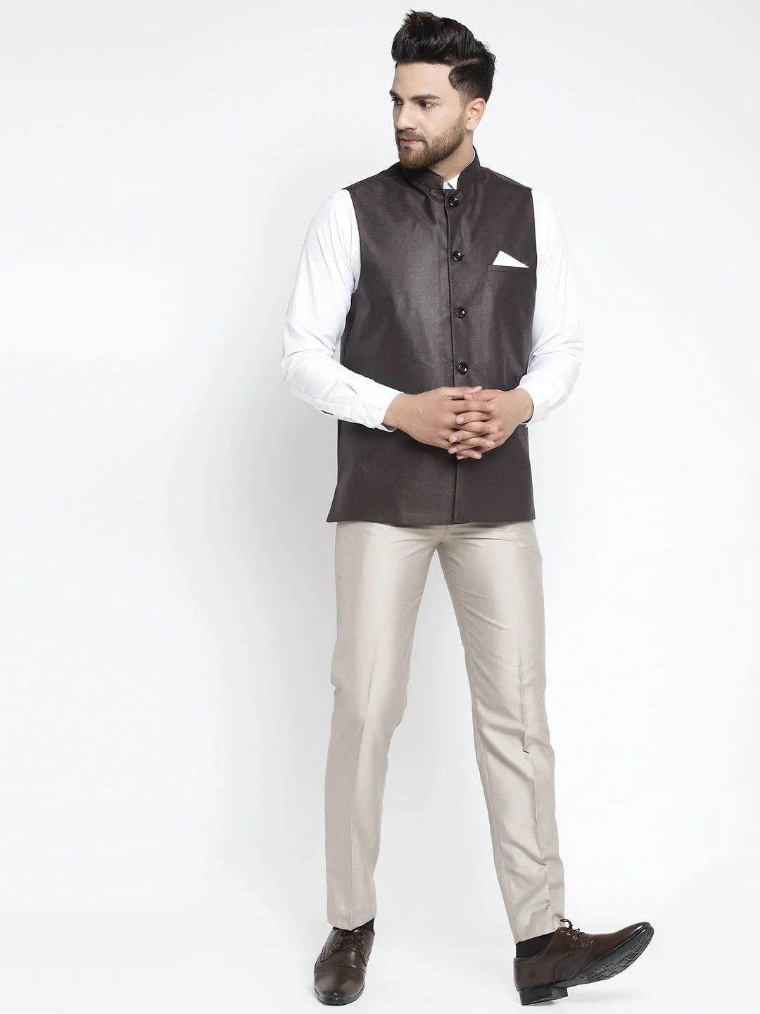 Men's Brown Solid Nehru Jacket | Indian Nehru Jackets