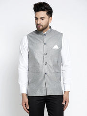 Men's Grey Solid Nehru Jacket