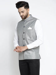 Men's Grey Solid Nehru Jacket