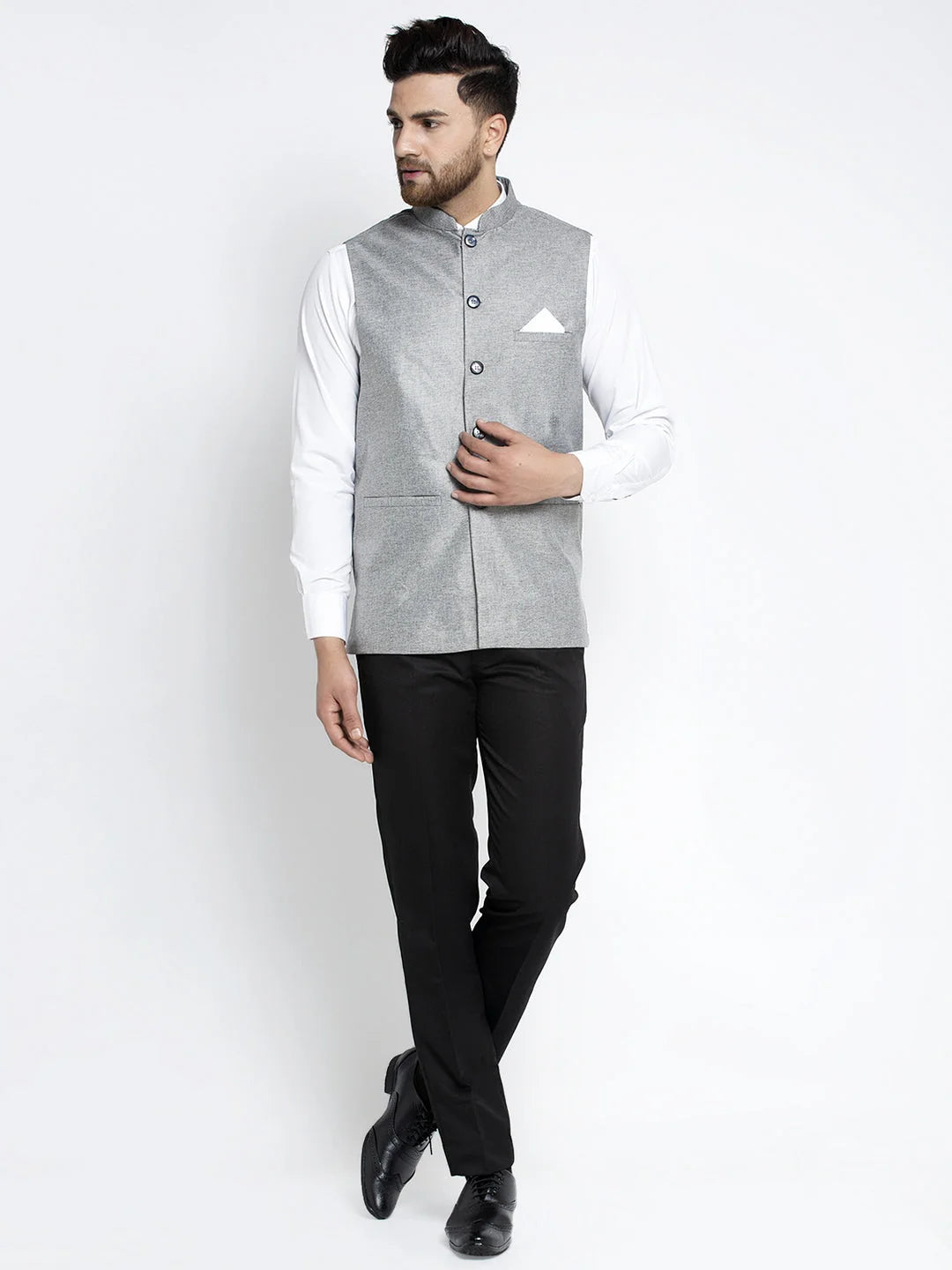 Men's Grey Solid Nehru Jacket | Cotton Nehru Jackets