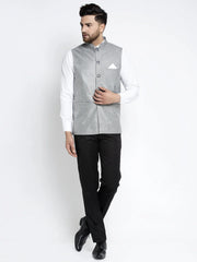 Men's Grey Solid Nehru Jacket