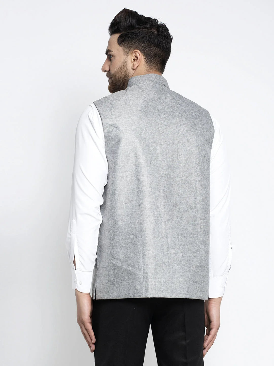 Men's Grey Solid Nehru Jacket | Cotton Nehru Jackets