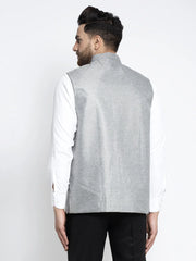Men's Grey Solid Nehru Jacket