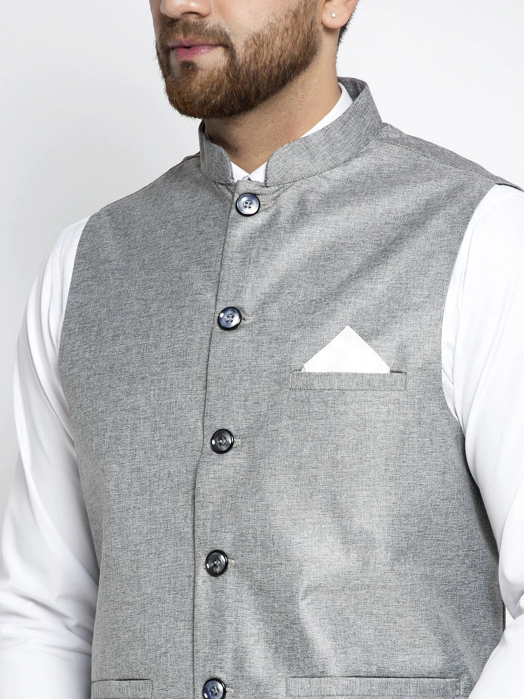 Men's Grey Solid Nehru Jacket | Cotton Nehru Jackets