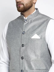 Men's Grey Solid Nehru Jacket