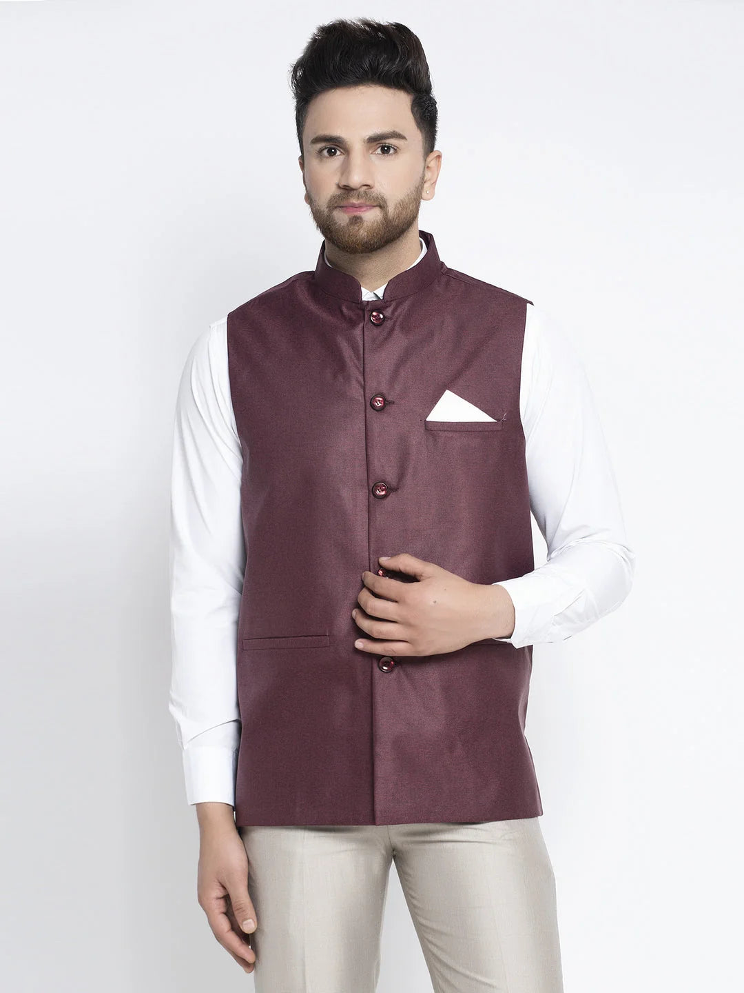 Men's Maroon Nehru Jacket for Weddings | Ethnic Wear