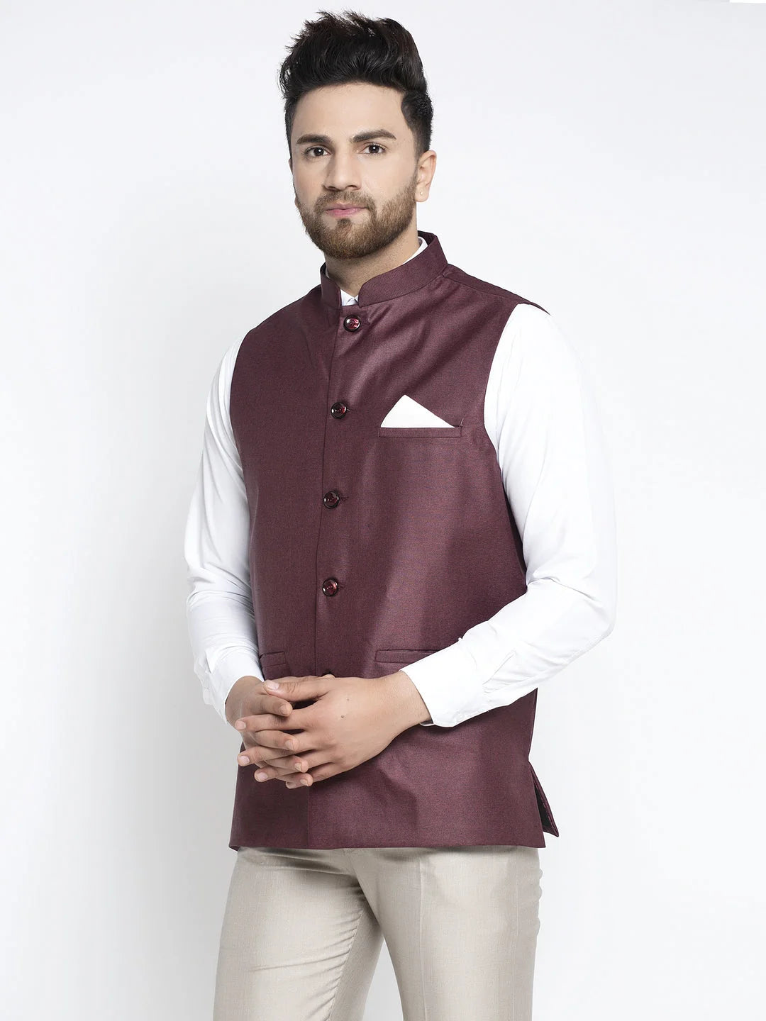 Men's Maroon Nehru Jacket for Weddings | Ethnic Wear