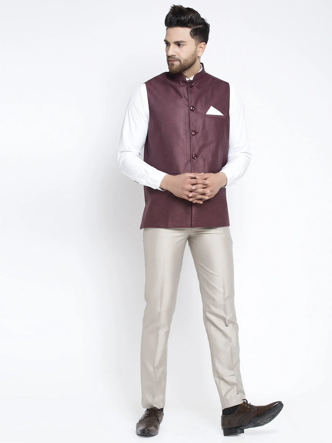 Men's Maroon Nehru Jacket for Weddings | Ethnic Wear