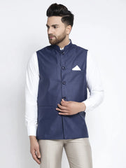 Men's Navy Blue Solid Nehru Jacket