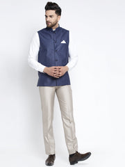 Men's Navy Blue Solid Nehru Jacket