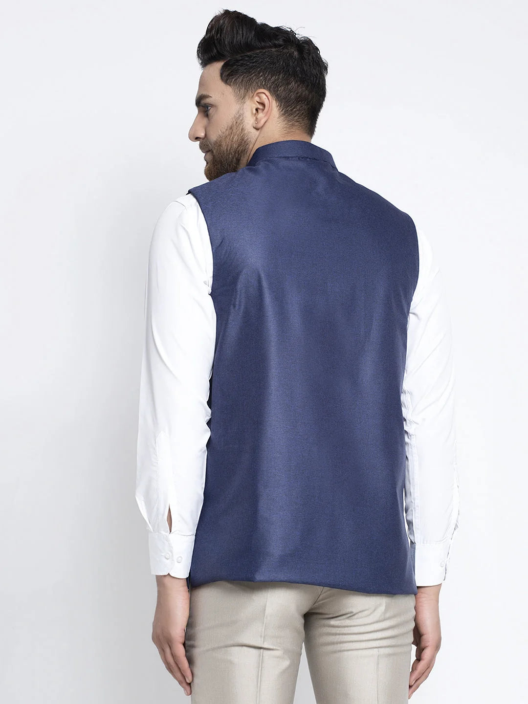 Navy Blue Solid Nehru Jacket for Men | Modi Jacket