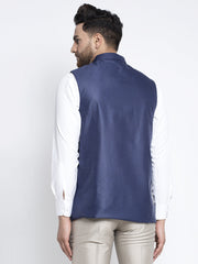 Men's Navy Blue Solid Nehru Jacket
