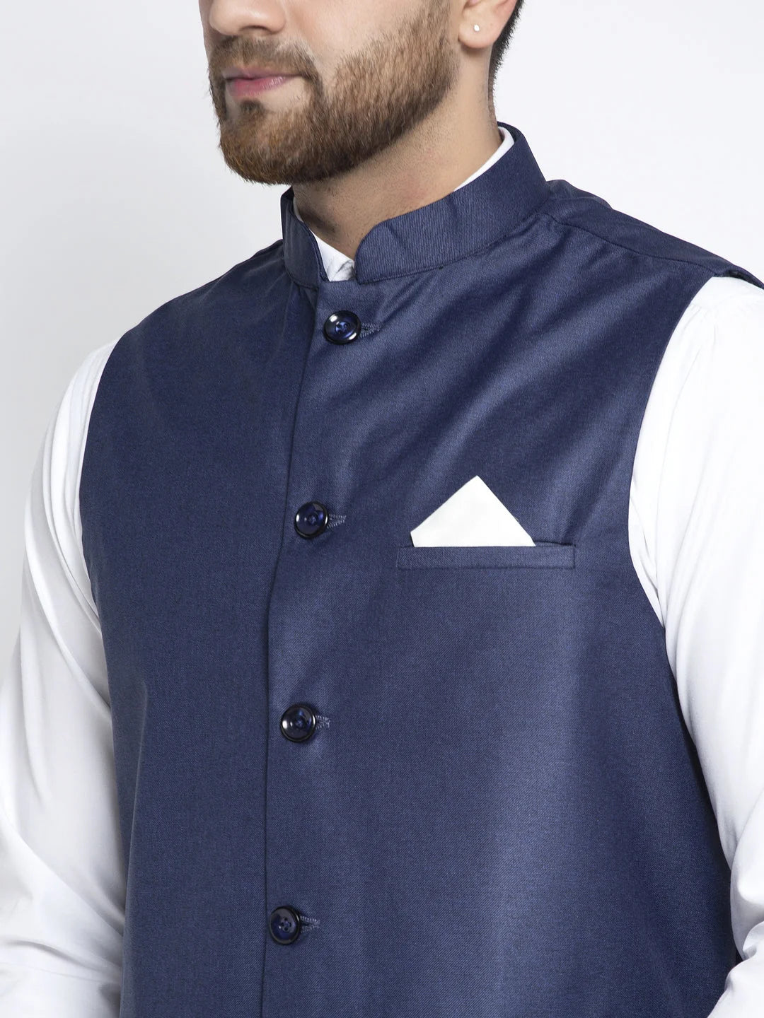 Navy Blue Solid Nehru Jacket for Men | Modi Jacket