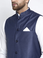 Men's Navy Blue Solid Nehru Jacket
