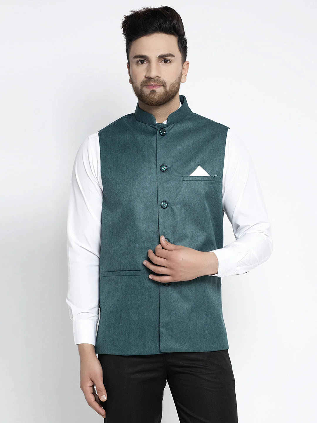 Men's Teal Solid Nehru Jacket | Indian Nehru Jackets