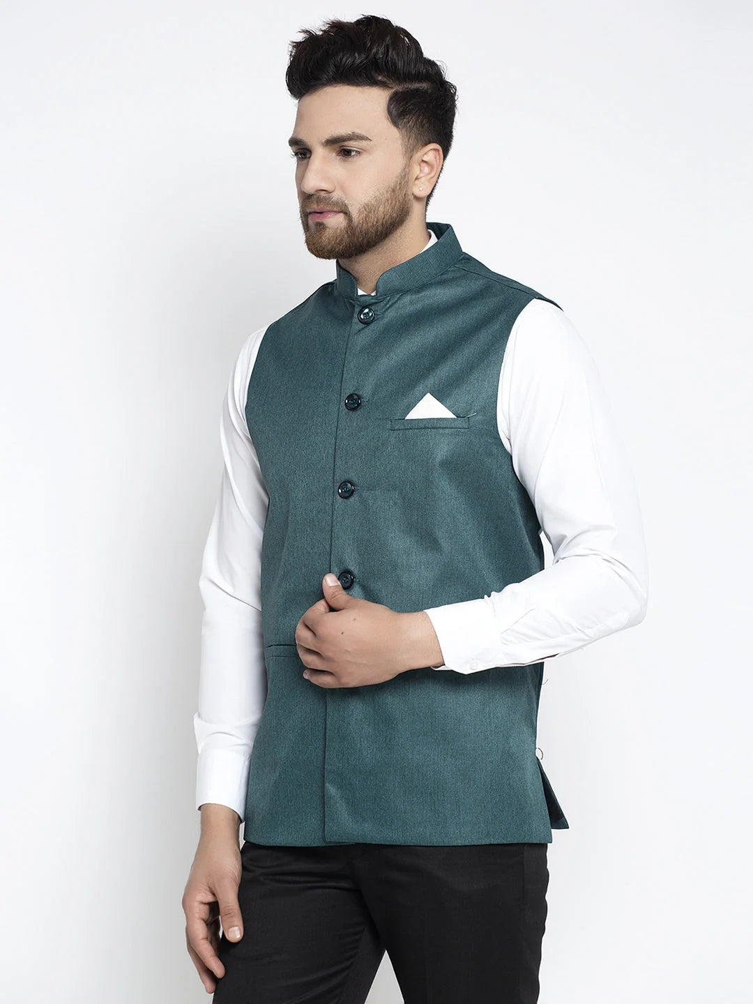 Men's Teal Solid Nehru Jacket | Indian Nehru Jackets