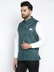 Men's Teal Solid Nehru Jacket