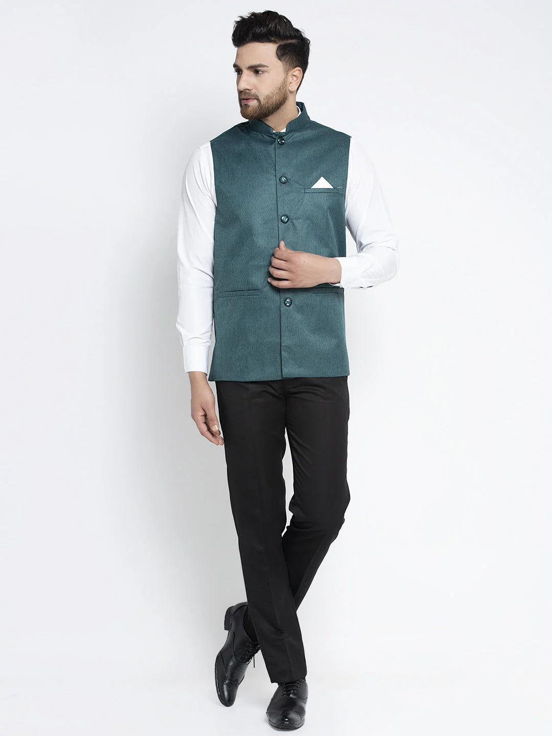 Men's Teal Solid Nehru Jacket | Indian Nehru Jackets