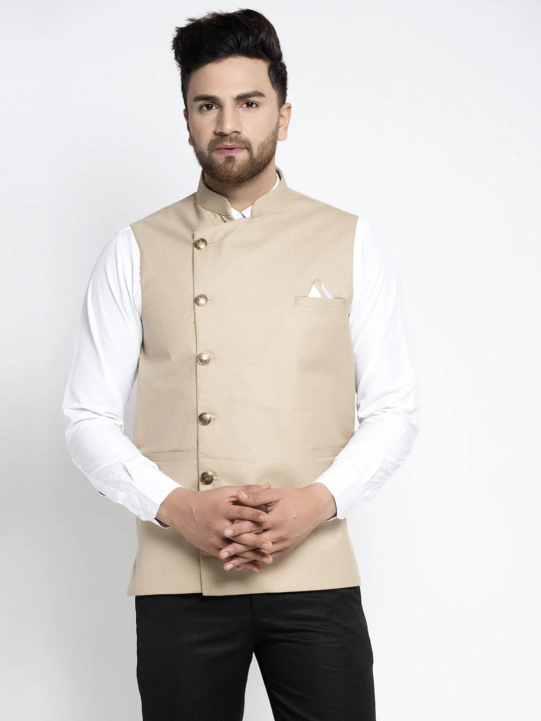 Beige Cotton Nehru Jacket for Men | Ethnic Nehru Jackets
