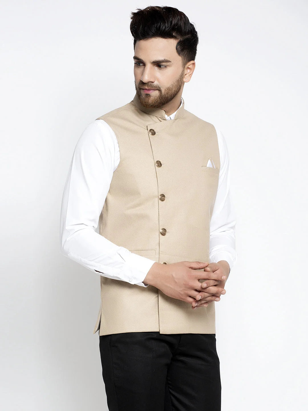 Beige Cotton Nehru Jacket for Men | Ethnic Nehru Jackets