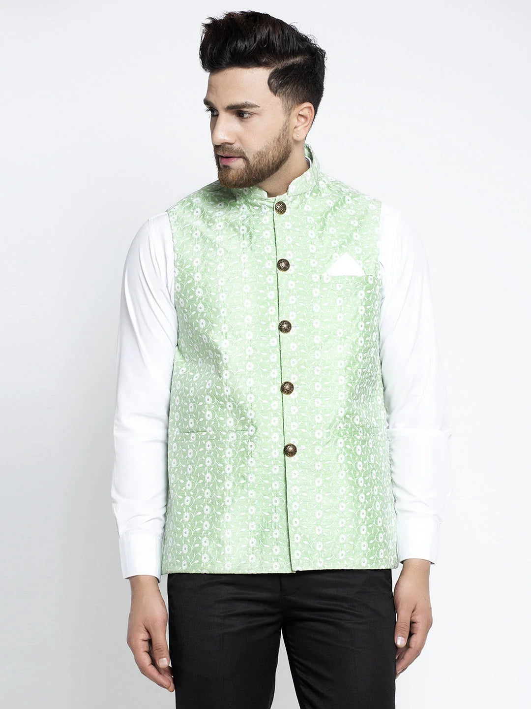 Green Embroidered Nehru Jacket - Nehru Jackets for Weddings